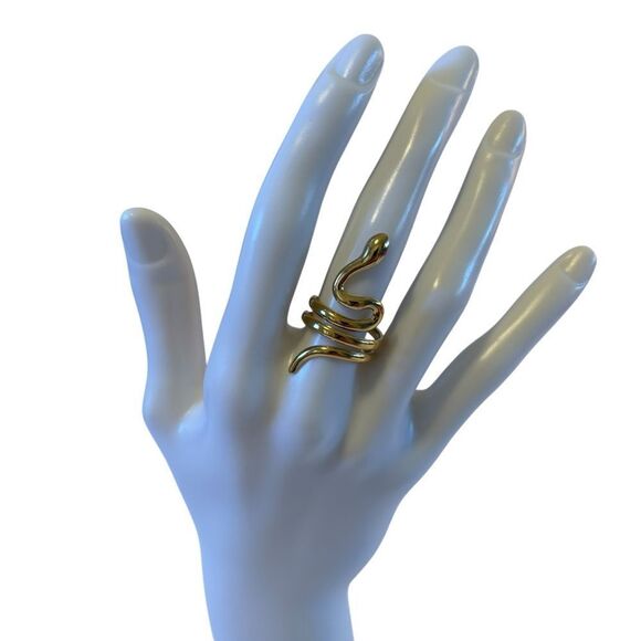 Yellow Gold Tone Serpentine Open Ring. - Picture 4 of 6